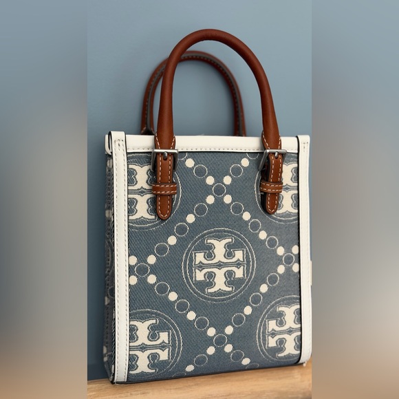 Tory Burch Mini T Monogram Denim Tote - Picture 2 of 10